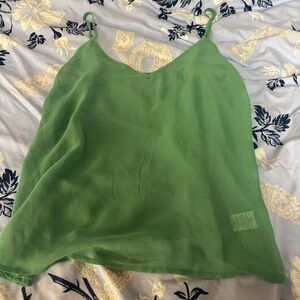 Green sheer V-neck tank top